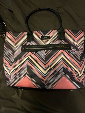 Trina Turk Navy, Pink & Cream Chevron Tote with Black Trim